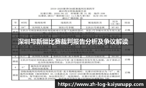 深圳与新疆比赛裁判报告分析及争议解读